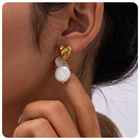 Heart Baroque Pearl Stainless Steel Earrings