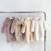 Infant Plush Warm Hooded Child Conjoined Romper