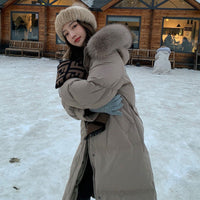 White Duck Down Jacket Women's Mid-length Big Fur Collar Loose Thick