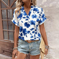 Women's Casual Loose V-Neck Printed Short-Sleeve Top