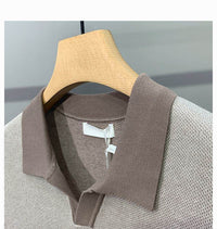 Men's Ice Silk Knitted Trendy Niche Contrast Color Lapels Short Sleeve