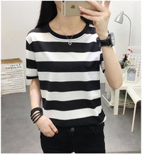 Women's Loose Round Neck All-Match Striped Short-Sleeve Top