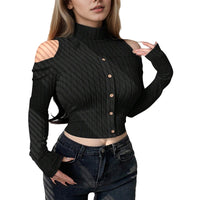 Off-the-shoulder Design Long Sleeve Short Bottoming Top