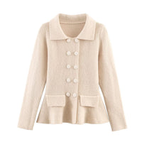 Casual Pocket Decoration Lapel Knit Sweater Jacket For Women