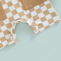 Chessboard Plaid Color Matching Pocket Short Romper