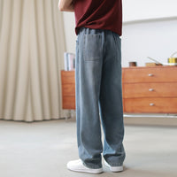 Mens Casual Loose-fit Draped Wide-leg Denim Jeans