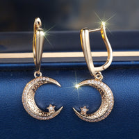 Champagne Gold Star And Moon Earrings Design Sense