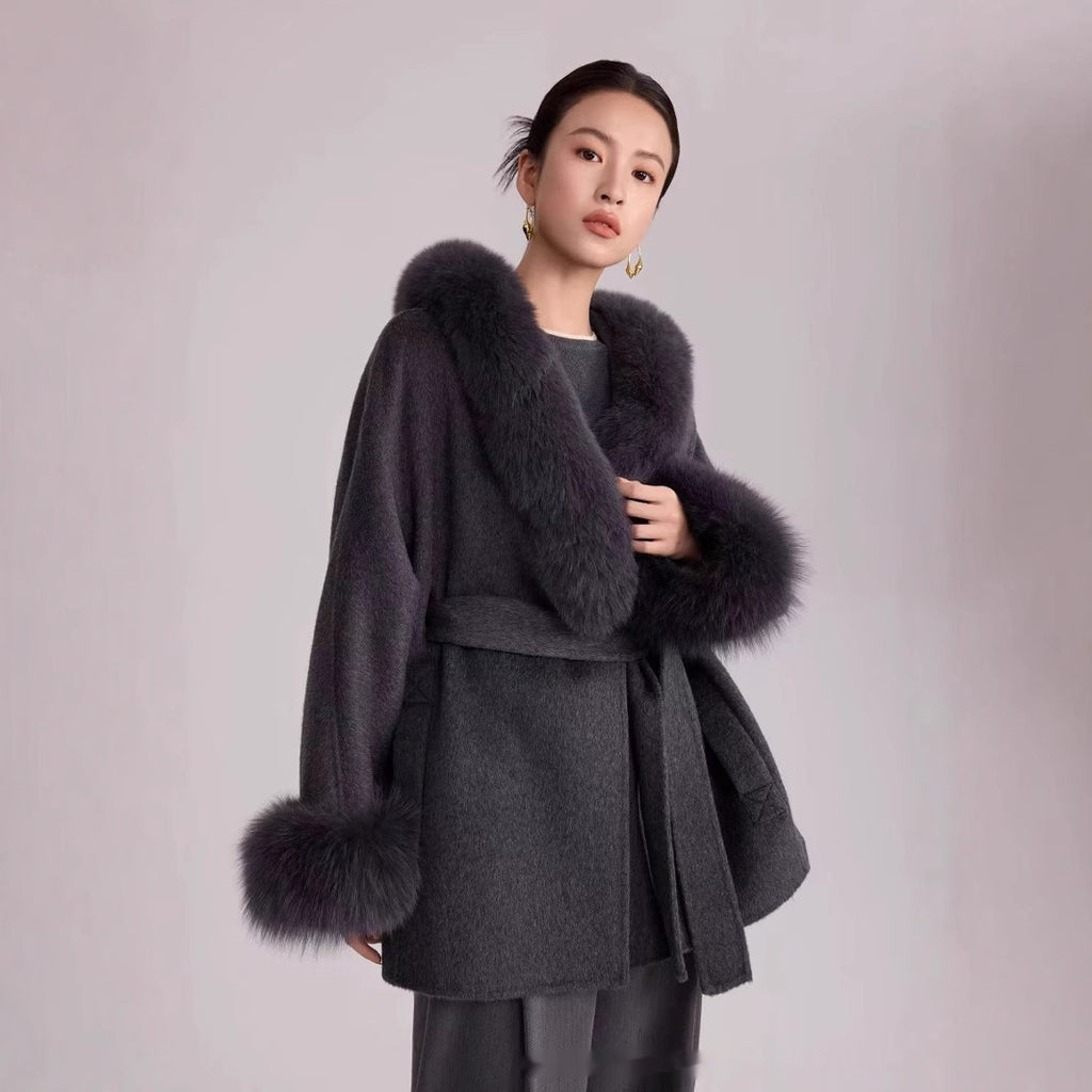 Autumn And Winter Temperament Real Fox Fur Double-sided Wool Coat Woolen Coat