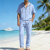 Men's Summer Loose Casual Hooded Short-Sleeve Shirt Set