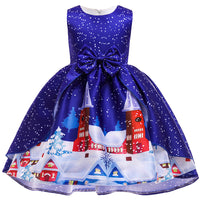 Christmas Dress Print Princess Santa Claus Snowflake Girl Show