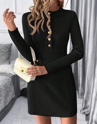 Knitted Textured Slim Fit Sweater Dress - Solid Color Casual Women's Spring Knit Dress