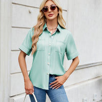 Women's One Breasted Faux Denim Short Sleeve Loose Shirt