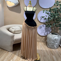 Sweet And Fresh Strap Spliced High-Waist Slimming A-Line Dress Long Dress