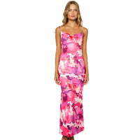 Printed Sexy Backless Waist Cinching Sheath Slip Dress