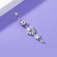Simple Belly Button Ring Creative Leaf Micro-inlaid Zircon