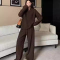 Laid-back Casual Half-Open Collar Sweater And High-Waist Wide-Leg Pants Set