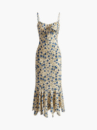 Beach-Style Waist-Cinching Elegant Floral Beach Slip Dress