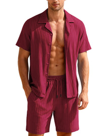 Casual Button-Down Shirt And Mens Shorts Set