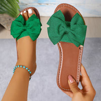 Flat Round-toe Slide With A Bow Detail Casual Flat-heeled Fabric Sandals For Outdoor Wear