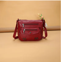 Crossbody Bag Soft Leather Textured Retro Large Capacity Middle-aged
