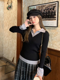Polo-neck Flared Long-sleeve Elegant Sweater Top