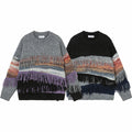 Vintage Tassel Color Contrast Patchwork Loose Round Neck Sweater