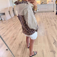 Women's Fashionable Casual All-Match Long-Sleeve Leopard-Print Patchwork Top