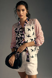 Print Lapel Long Sleeve Shirt Women's