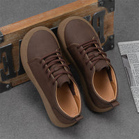 Men's Casual Leather Shoes Vintage Style Thick Sole Low-cut Lace-up