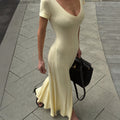 Short-sleeve Knitted Slim-fit Maxi Dress