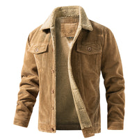 Corduroy Lapel Long Sleeve Plush Jacket Coat