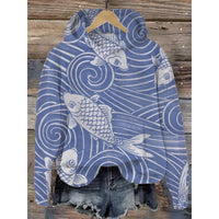 Womens Printed Hooded Long-Sleeve Pullover Sweatshirt