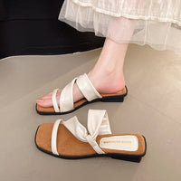 2025 Summer New French Style Low Heel Slippers For Women, Fairy Style Outdoor Fashion Slides, Elegant Match-Dress Sandals In Black, Silver, Beige