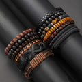 12-piece Set Of Coconut Shell Wooden Bead Stretch Bracelets For Men
