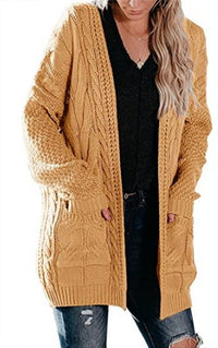 Women's Mid-length Twist Pocket Knitted Cardigan Sweater