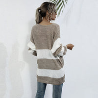 Striped Color Matching Knitted Inner Match Female Mid-length Sweater