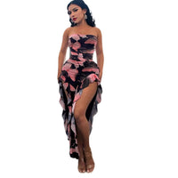 Floral Maxi Dress With High Slit Open Back And Fitted Waist