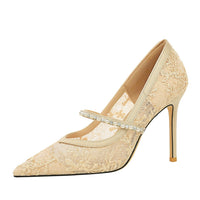 Mesh Rhinestone Pearl Single Strap Stiletto Heels