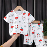 Two-piece Cotton T-shirt With Short Sleeves For Boys And Girls
