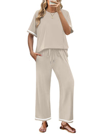 Elegant  Casual  Comfortable Pants And Short-Sleeve Top Two-Piece Set For Women