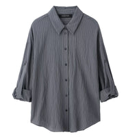 Classic Adjustable-Length Sleeve Striped Shirt For Women