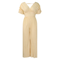 Women's V-neck Solid Color Pleated Jumpsuit