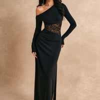 Women's Solid-Color Off-Shoulder Long-Sleeve Lace Dress