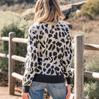Women's Fashion Leopard-Print Pullover Crewneck Sweater
