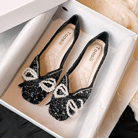 New Square Toe Flats Classic Style Rhinestone Pearl Shoes