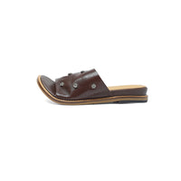 Women's Premium Full Grain Leather Studded Slide Sandals, Open Toe Flat Mules