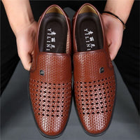 Mens Breathable Hollowed-Out Casual Leather Sandals