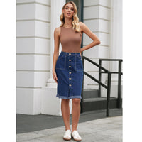 Womens Solid-Color Raw-Hem Elegant Stylish Stretch Denim Skirt