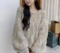 Loose-fitting Colorful Lantern-sleeve Knit Sweater