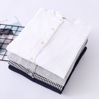 Stand Collar Double-layer Yarn Long Sleeve Blouse Loose